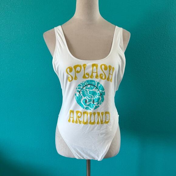 NWT Aerie Smiley Birthday Scoop Cheekiest One Piece Swimsuit Beach Swim Size L - Picture 2 of 6